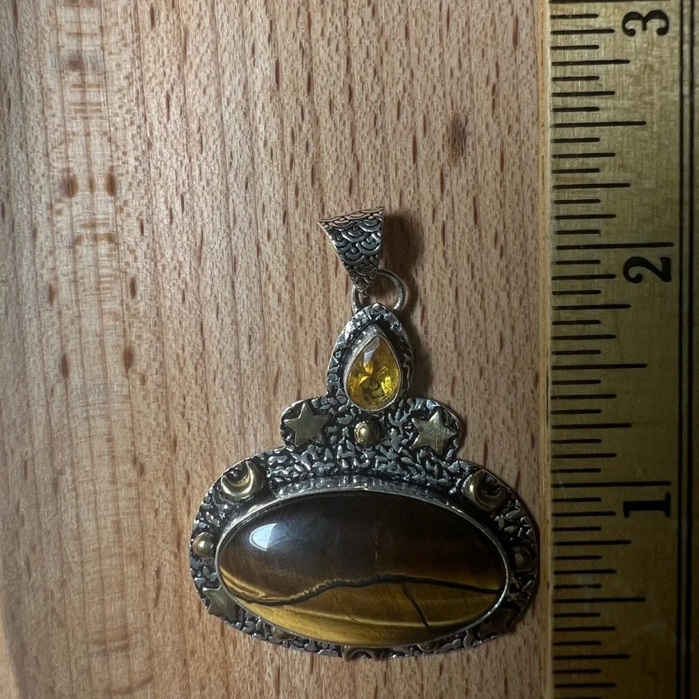 Tiger Eye & Citrine 925 Pendant - Picture 5 of 5